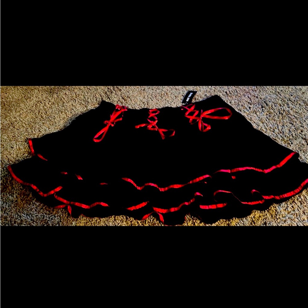 Black red ribbon plus size skirt mini